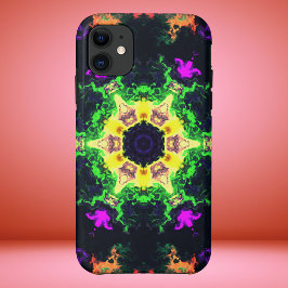 Capa Para iPhone 11 Psicodélico Mandala Flor Verde Roxo e Amarelo