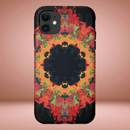 Capa Para iPhone 11 Psicodélico Mandala Flor Vermelho Laranja e Verde
