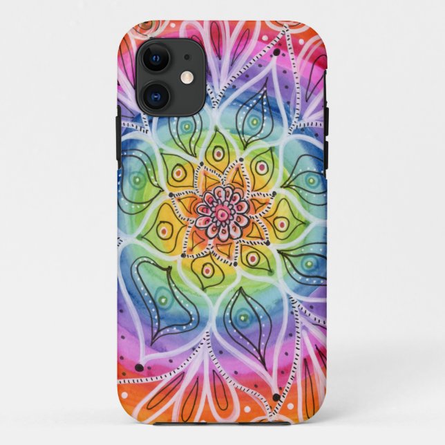 Capa Para iPhone 11 Psychedelic, Hippie, Flor Mandala iPhone 11 Caso (Verso)