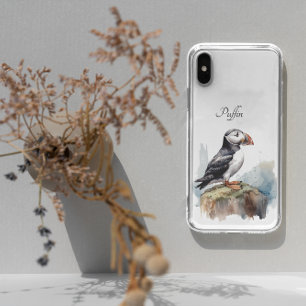Capa Para iPhone 11 Puffin em Rock Watercolor, personalizado