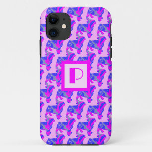 Capa Para iPhone 11 Pug Dog Pink & Blue Silhouch Monograma