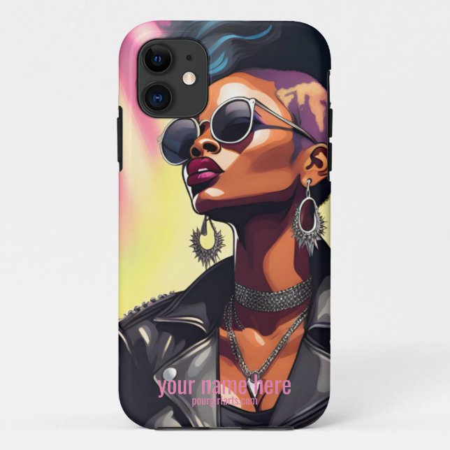 CAPA PARA iPhone 11 PUNK ROCK BLACK GIRL COURA JAQUETA (Verso)