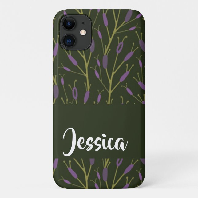 Capa Para iPhone 11 Purple and brown floral branches pattern (Verso)