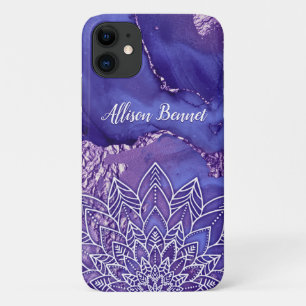 Capa Para iPhone 11 Púrpura Branca Personalizada Mandala