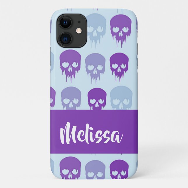 Capa Para iPhone 11 Púrpura e crânios de fusão azuis (Verso)