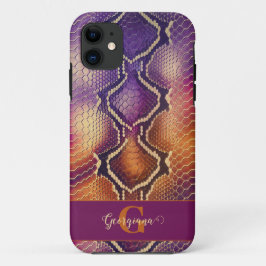 Capa Para iPhone 11 Púrpura e Púrpura e Pele Cobra de Shimmering Doura