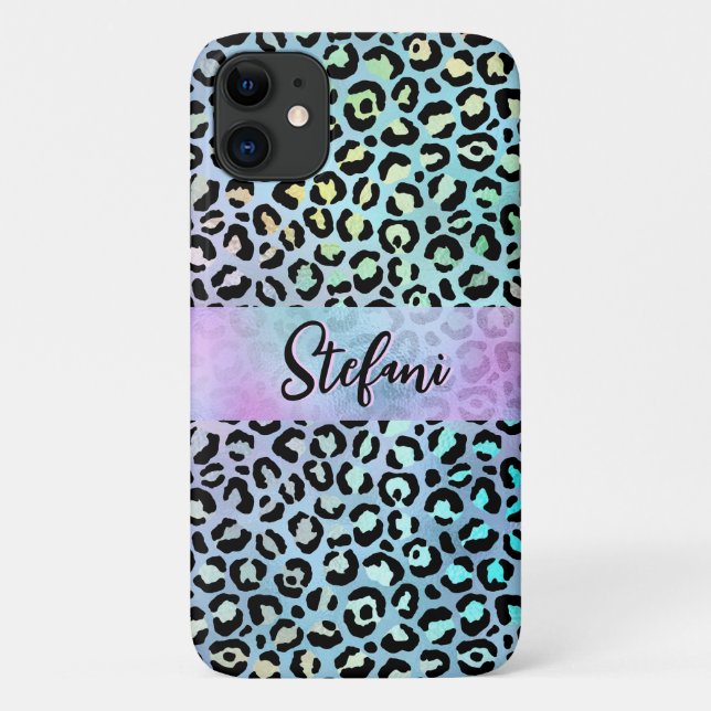 Capa Para iPhone 11 Púrpura Iridescente Arco-Íris Leopardo Roxo (Verso)
