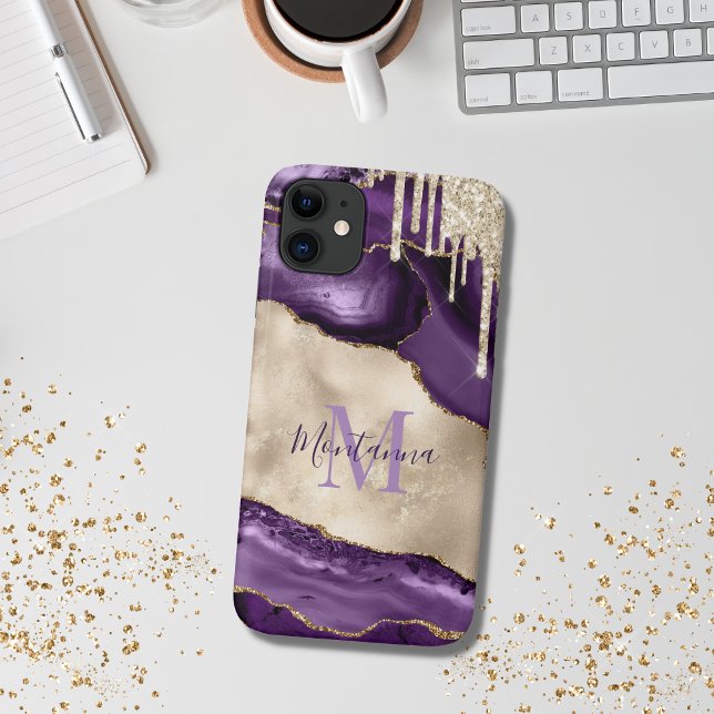 Capa Para iPhone 11 Púrpura, marfim de champanhe e pedra de agata Dour (purple agate)