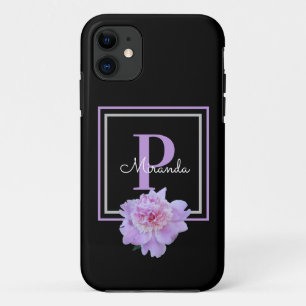 Capa Para iPhone 11 Púrpura Monograma Cor-de-rosa Flor