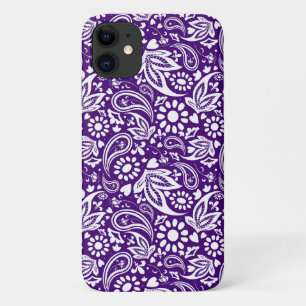 Capa Para iPhone 11 Púrpura na moda e Paisley do Boho Branco, Padrão