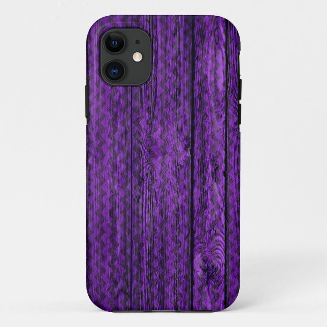 Capa Para iPhone 11 Púrpura Prato De Chevron Madeira (Verso)