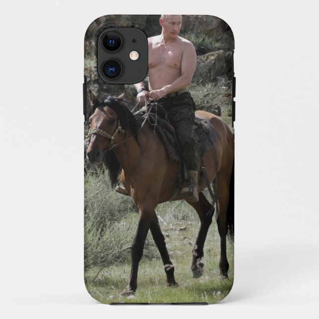 Capa Para iPhone 11 Putin descamisado monta um cavalo (Verso)