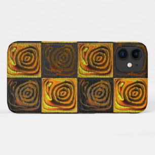 Capa Para iPhone 11 quadrados amarelados e círculos em mosaico rústi