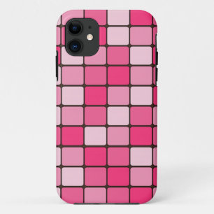 Capa Para iPhone 11 Quadrados de Azulejo rosa e branco