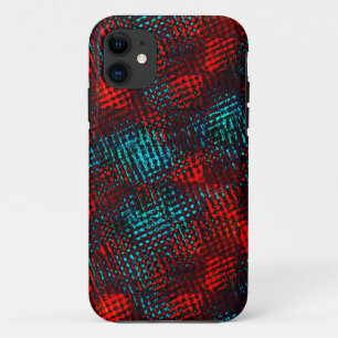 Capa Para iPhone 11 Quadriculados riscados em azul claro e vermelho.