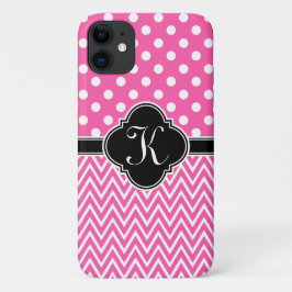 Capa Para iPhone 11 Quatrefoil Quatrefoil, Bolinhas Rosa Quente