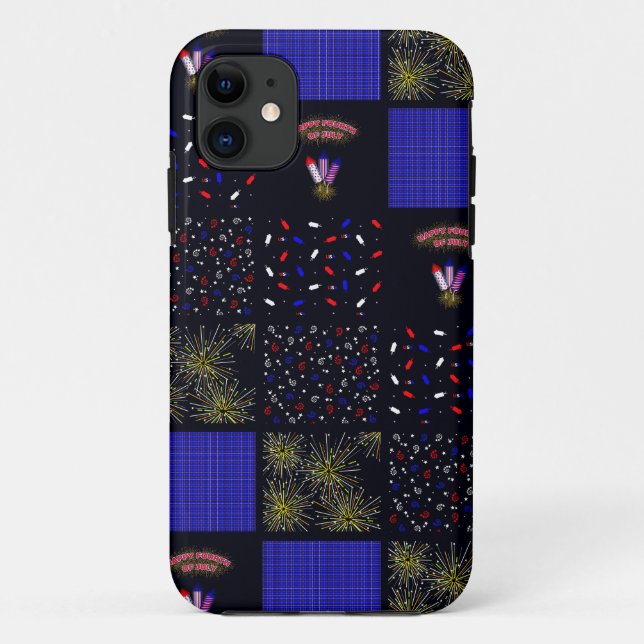 Capa Para iPhone 11 Quatro de Julho Patchwork Pattern - 4 de Julho (Verso)