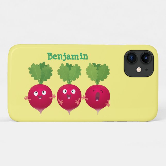 Capa Para iPhone 11 Rabanetes cúbicos cantando legumes trio (Verso (horizontal))