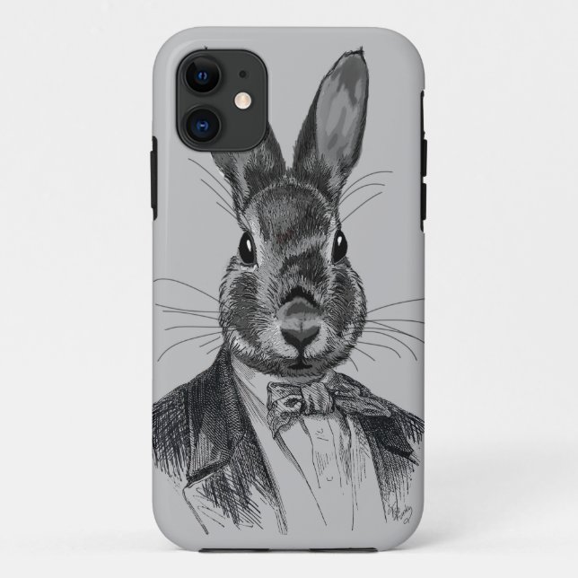Capa Para iPhone 11 Rabbit em Traje Retrato (Verso)