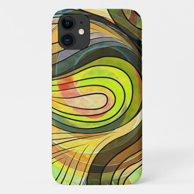 Capa Para iPhone 11 Rabo Marrom Amarelo e de outono com Linhas Pretas (Verso)