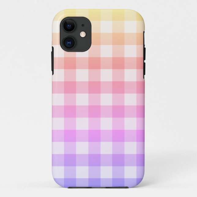 Capa Para iPhone 11 Rainbow ombré & White Xadrez Gingham Bonito (Verso)