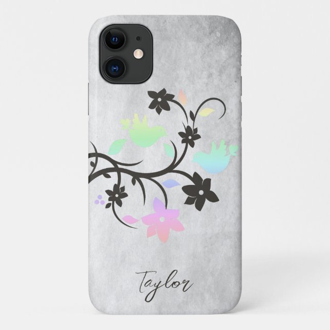 Capa Para iPhone 11 Rainbow Pastel Lovebird Personalizado (Verso)