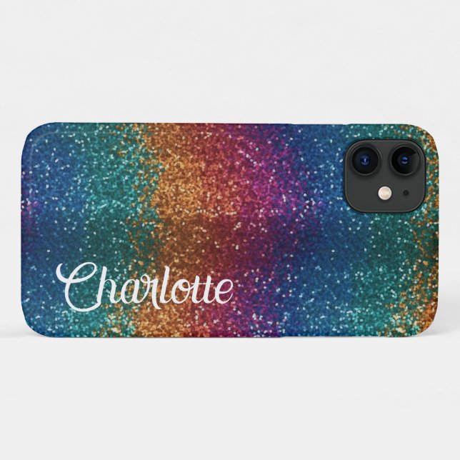 Capa Para iPhone 11 Rainbow Sparkle Metálico Elegante Personalizado (Verso (horizontal))