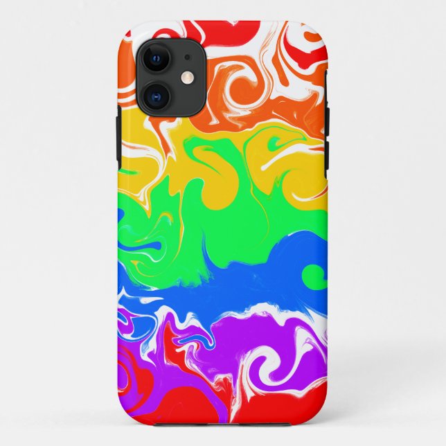 Capa Para iPhone 11 Rainbow Swirls Abstrato Fluid Art (Verso)