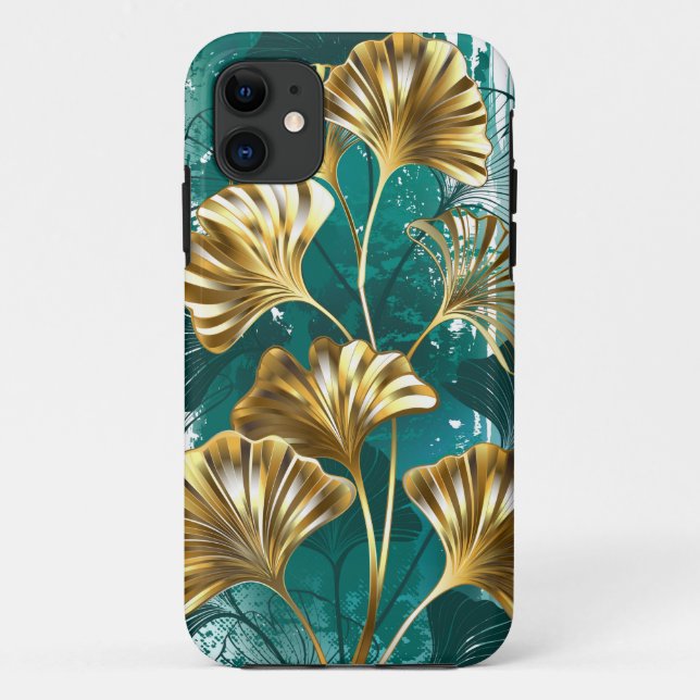 Capa Para iPhone 11 Ramificação com Ouro deixa Ginko Biloba (Verso)
