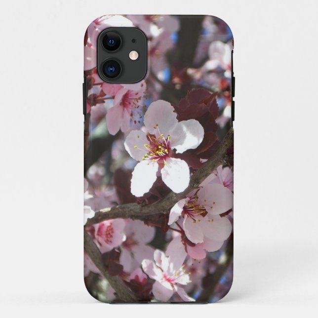 Capa Para iPhone 11 Ramificação de Brilhos Rosa Primavera Floral (Verso)