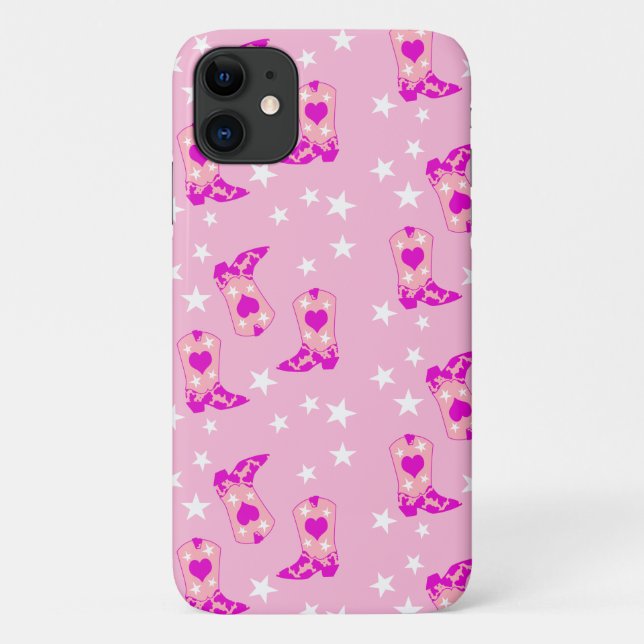 Capa Para iPhone 11 Rapariga Rosa Moderna Garra Rosa Boots Ocidentais  (Verso)