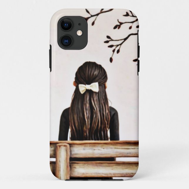 Capa Para iPhone 11 Rapariga Triste Sentada Sozinha Esboço Do Lápis (Verso)