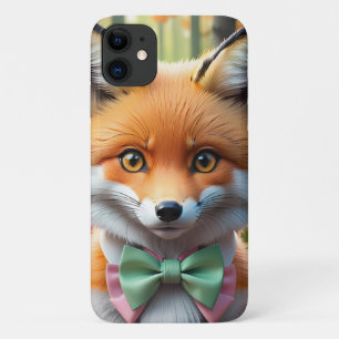 Capa Para iPhone 11 Raposa-branca com arco verde e rosa