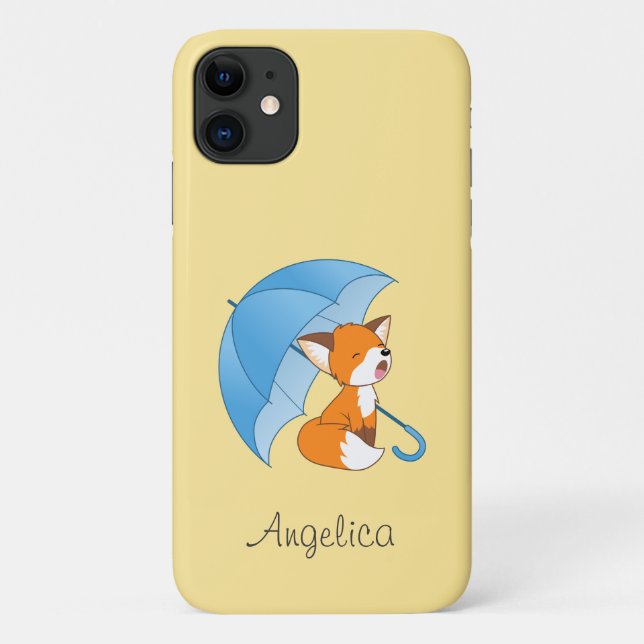Capa Para iPhone 11 Raposa com Sono Bonita sob Guarda-chuvas (Verso)
