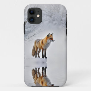 Capa Para iPhone 11 Raposa Vermelha na Bonita e Bonita Neve