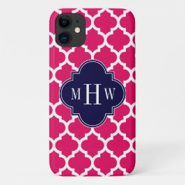 Capa Para iPhone 11 Raspberry Wharg marroquino #5 Marinho 3 Monograma 