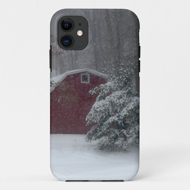 Capa Para iPhone 11 Red Barn na neve (Verso)