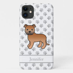 Capa Para iPhone 11 Red English Staffie Cute Cartoon Dog & Name