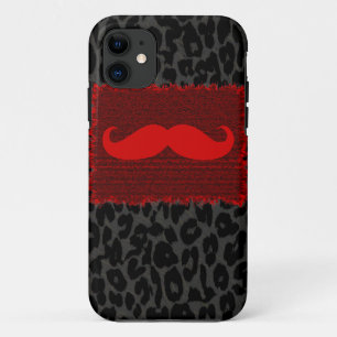 Capa Para iPhone 11 Red Funny Mustache e Leopardo Print