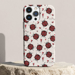 Capa Para iPhone 11 Red Ladybugs Hearts Love Inseto Insect