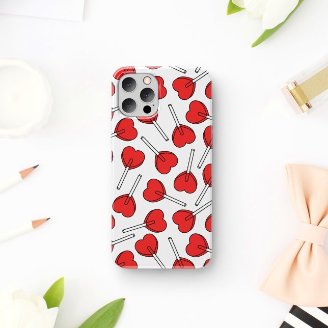 Capa Para iPhone 11 Red Lollipops, Heart Lollipops, Lollipop Pattern (Criador carregado)