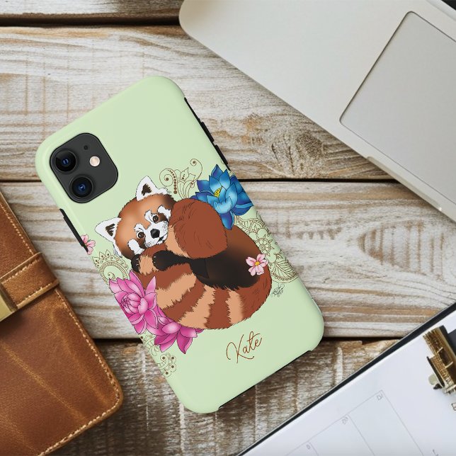 Capa Para iPhone 11 Red Panda Lotus Flowers Henna (Criador carregado)