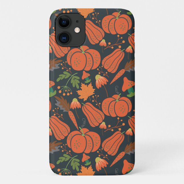 Capa Para iPhone 11 Red pumpkin seamless pattern and carrots (Verso)