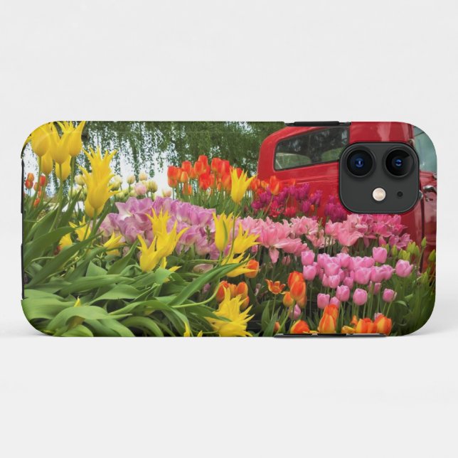 Capa Para iPhone 11 Red Truck com Tulips, Oregon (Verso (horizontal))