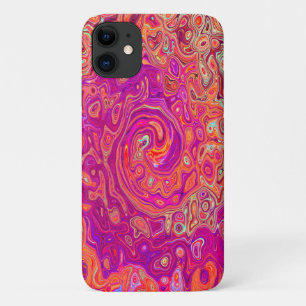 Capa Para iPhone 11 Redemoinho de Mármore Coral e Roxo Abstrato Retro