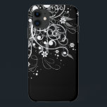 Capa Para iPhone 11 Redemoinhos florais preto e branco<br><div class="desc">Capas de iphone florais preto e branco dos redemoinhos</div>