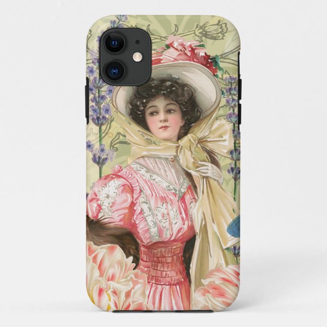 Capa Para iPhone 11 Regência de Mulher Vitoriana Flórida Rosa (Verso)