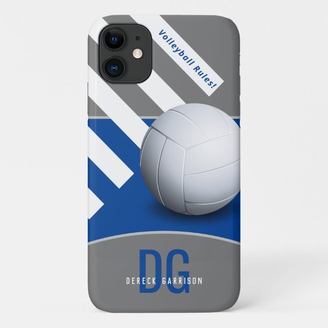 Capa Para iPhone 11 Regras para voleibol | Iniciais Azul Profundo (Verso)