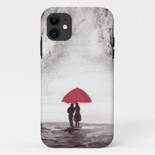 Capa Para iPhone 11 Relógio de casal com guarda-chuva vermelha