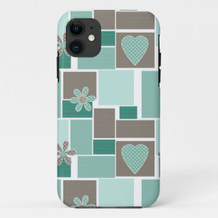 Capa Para iPhone 11 Remendo de turquesa marrom de remendos quadrados